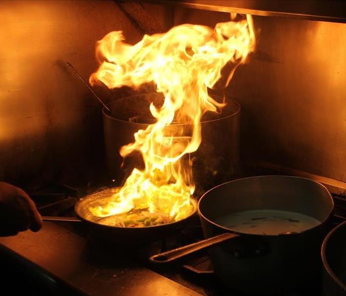 fire in a kitchen pot